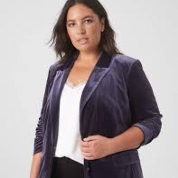 Lane Bryant Purple Velvet Blazer w/ Notched Lapel Classic Slouchy Comfortable 24 - Picture 5 of 13